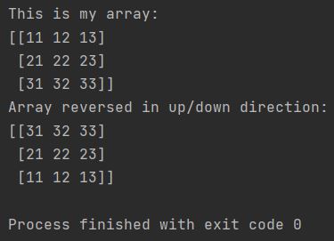 Numpy reverse array up down direction