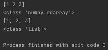 convert numpy array to python list type